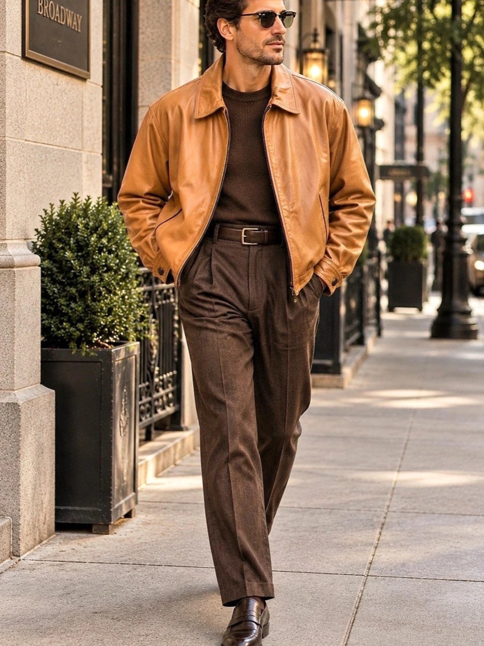 Vintage Kasper XL Tan Genuine Leather Bomber Jacket 90s Oversized Mens/ Unisex